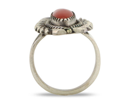 Navajo Handmade Ring 925 Silver Natural Coral Artist Signed K Montoya C.80's