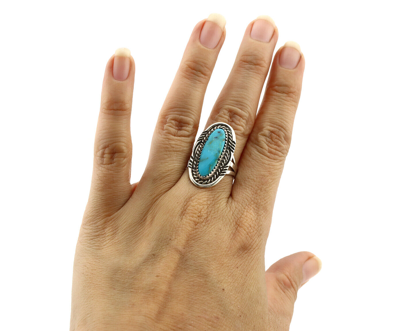 Navajo Ring 925 Silver Turquoise Mountain Artist Signed M Begay C.80's