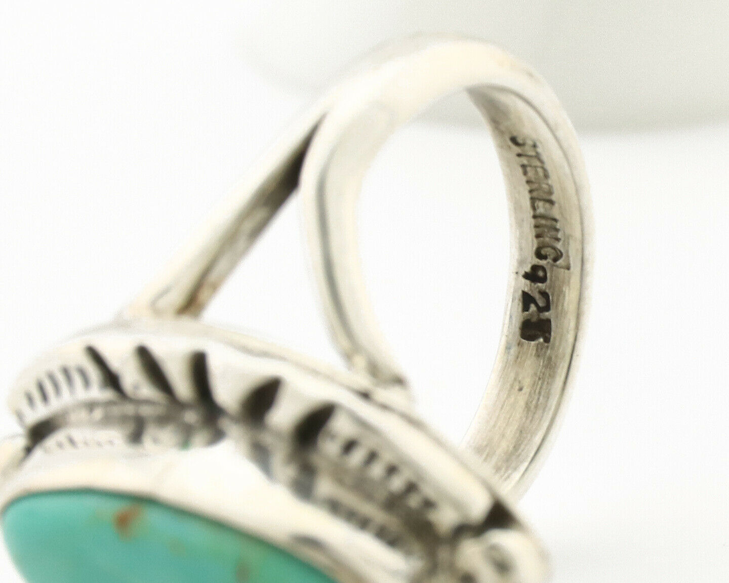 Navajo Ring .925 Silver Natural Mined Turquoise Artist Signed Gecko C.80's