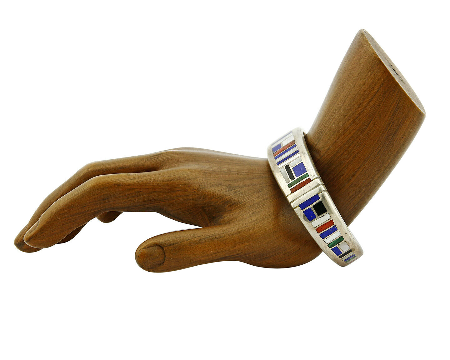 Artist David Freeland Inlaid Natural Gemstone .925 SOLID Silver Cuff Bracelet