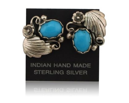 Navajo Earrings 925 Silver Sleeping Beauty Turquoise Native American C.80's