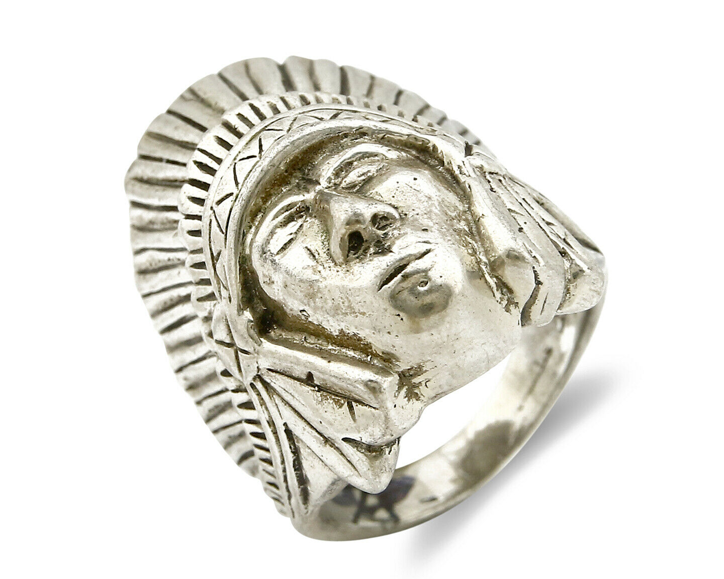 Navajo Indian War Chief Artist IT Ring .925 SOLID Sterling Silver C.80's Size 11