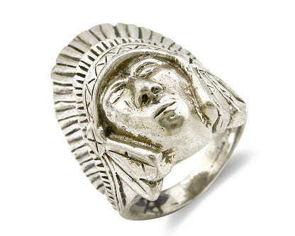 Navajo Indian War Chief Artist IT Ring .925 SOLID Sterling Silver C.80's Size 11