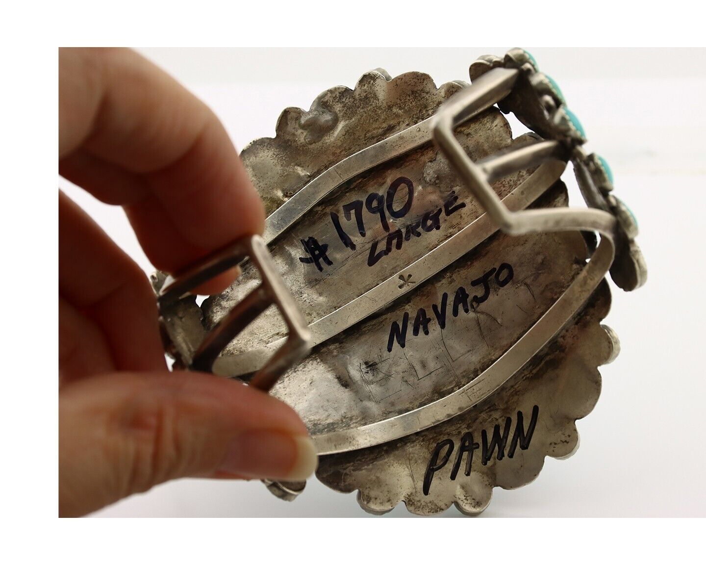 Navajo Link Bracelet .925 Silver Natural Blue Turquoise Artist Robert Gene C80s