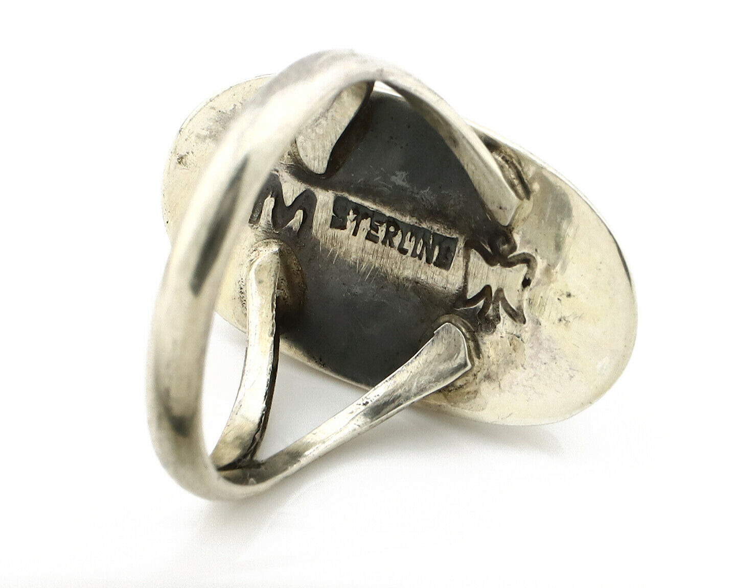 Navajo Shadow Box Ring .925 Silver Kingman Turquoise Signed M Montoya C80s