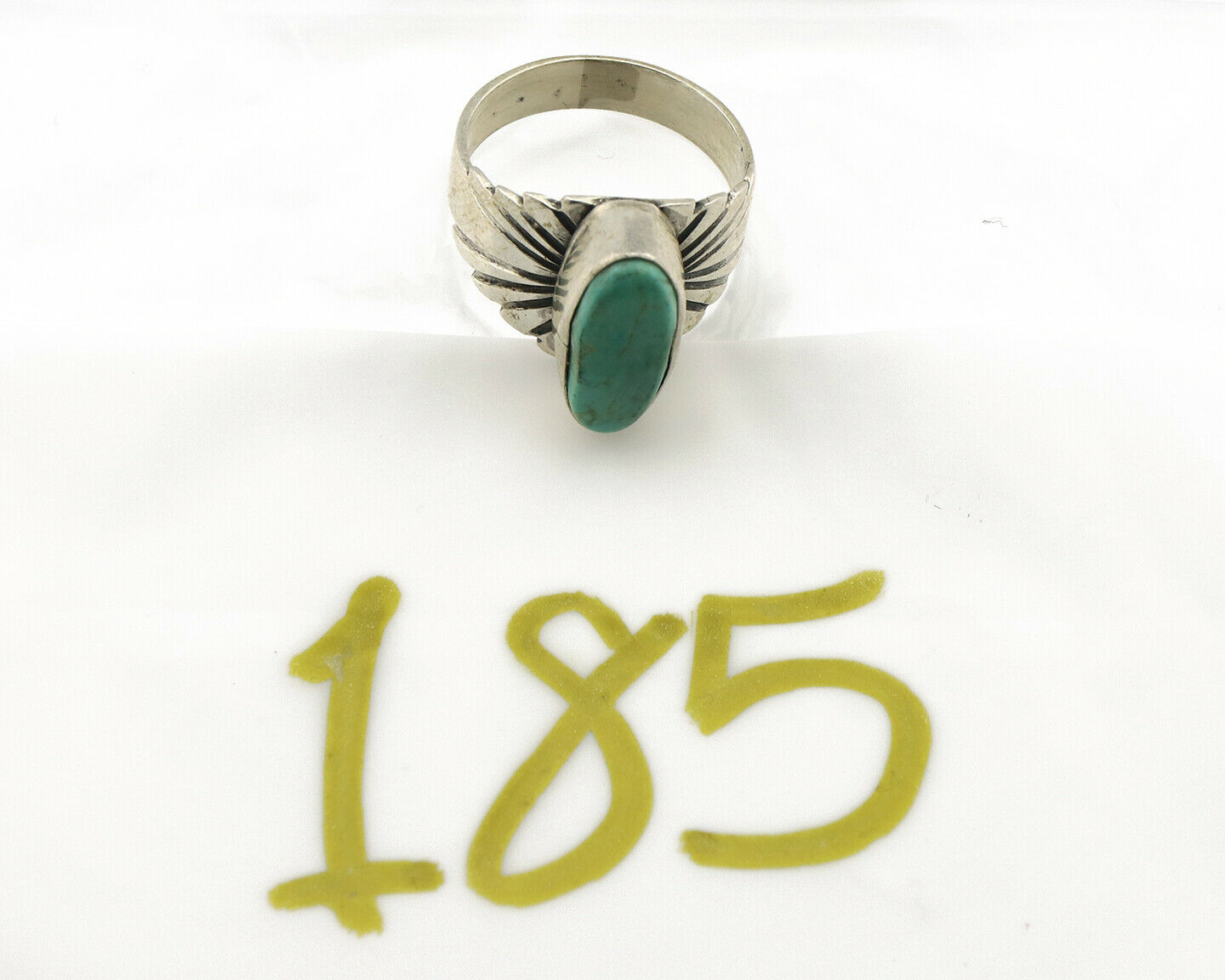 Navajo Ring .925 Silver Kingman Turquoise Artist Signed Apache C.80's