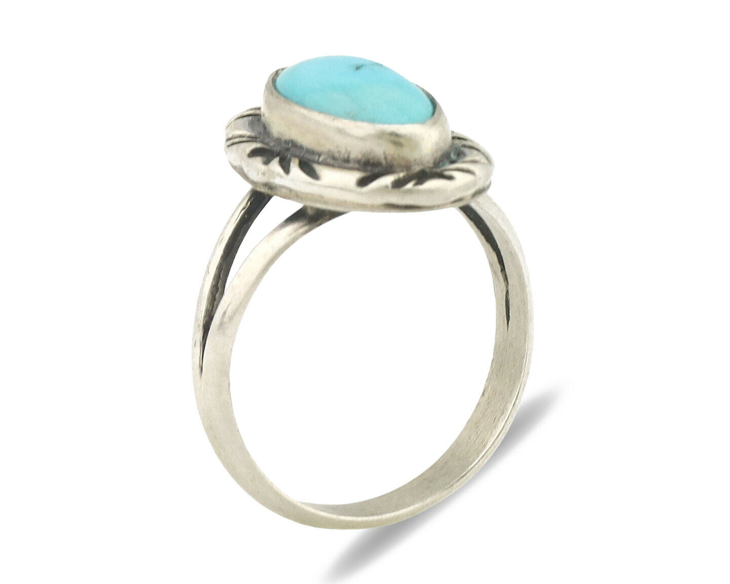 Navajo Ring .925 Silver Natural Blue Turquoise Native Artist Signed C.80's