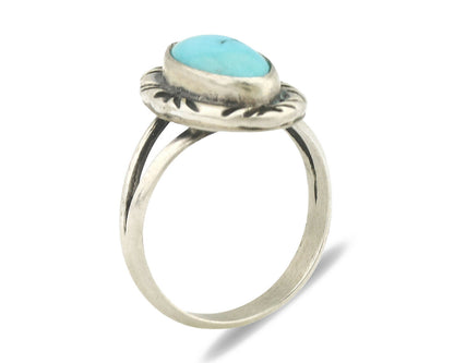 Navajo Ring .925 Silver Natural Blue Turquoise Native Artist Signed C.80's