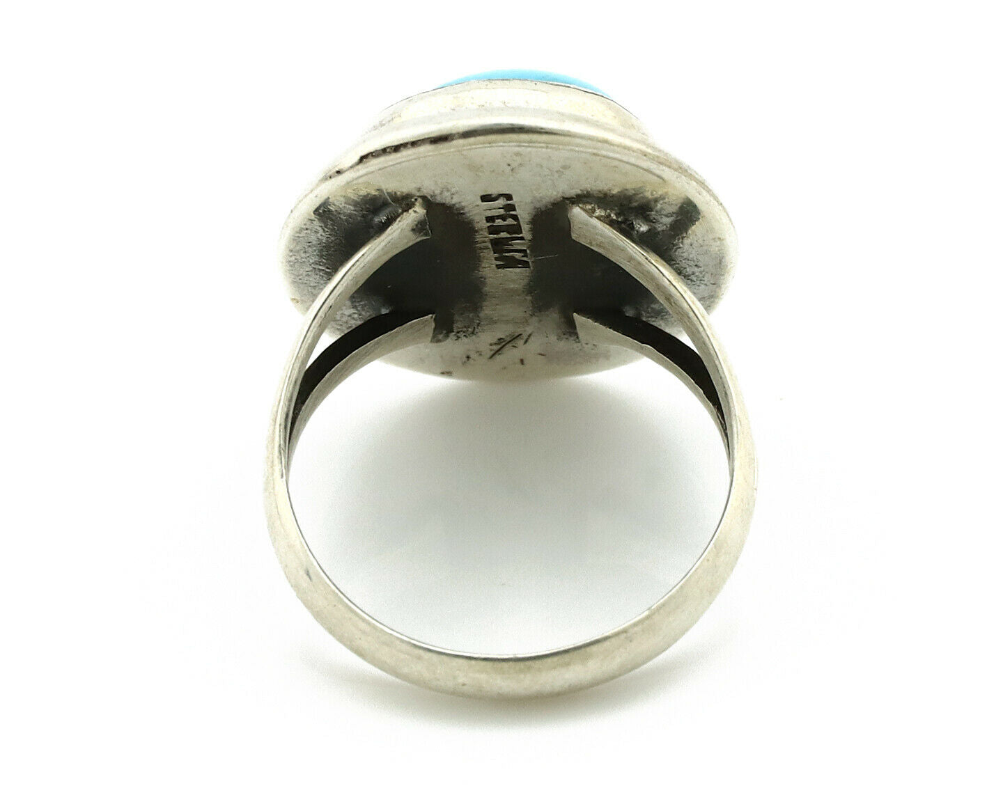Navajo Ring .925 Silver Kingman Turquoise Handmade Native American Artist C80s