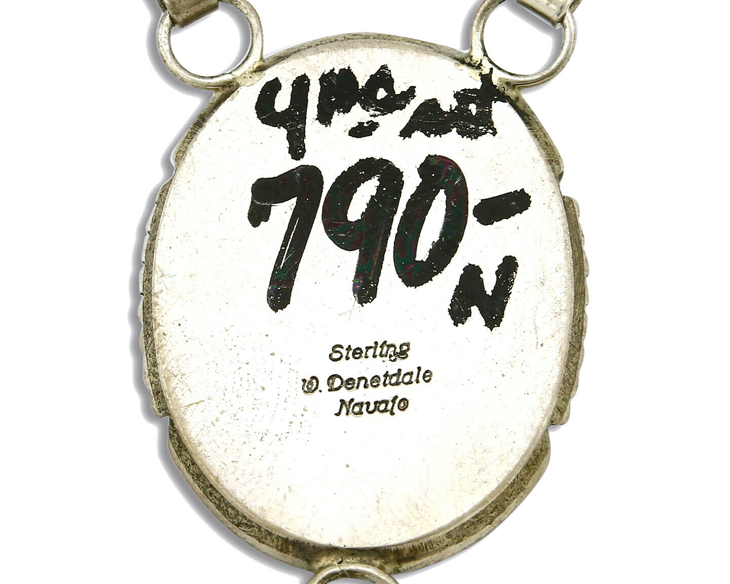 Women's Navajo Necklace Onyx .925 Silver Signed Denetdale