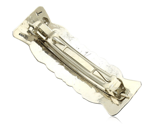 Navajo Hair Clip Barrette .925 Silver Hand Stamped Artist Signed Harold Tom C80s