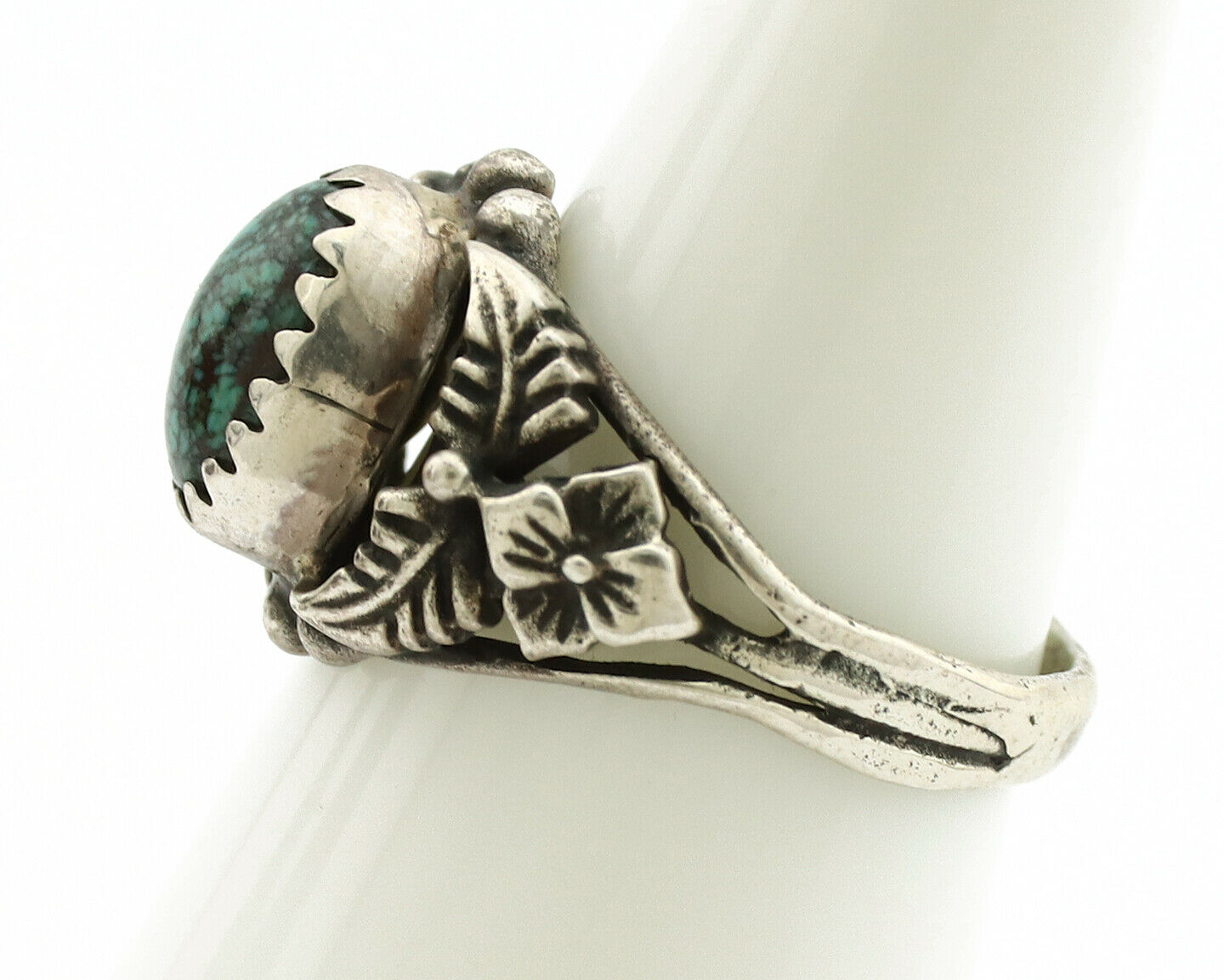 Navajo Ring .925 Silver Spiderweb Turquoise Native American Artist C.1980's