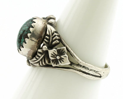 Navajo Ring .925 Silver Spiderweb Turquoise Native American Artist C.1980's