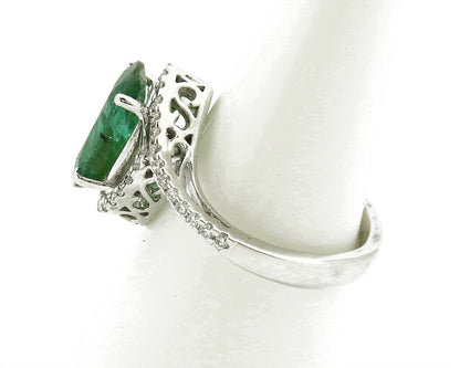 Women's Natural Mined Emerald & Diamond 3.31 tcw 14k SOLID White Gold Ring