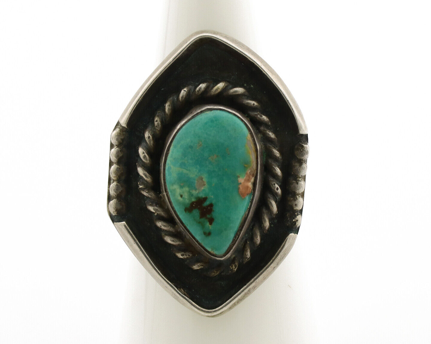 Navajo Ring .925 Silver Kingman Turquoise Native American Artist C.1980's