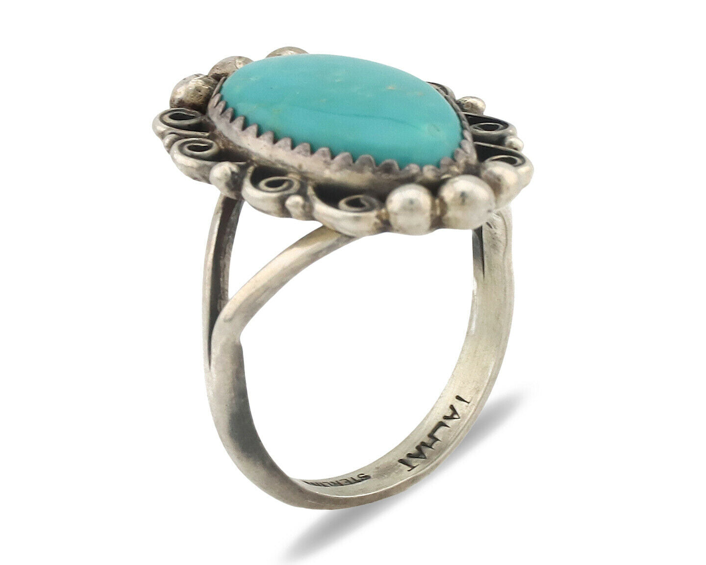 Navajo Ring .925 Silver Natural Mined Turquoise Artist Signed TALHAT C.80's