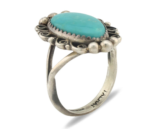 Navajo Ring .925 Silver Natural Mined Turquoise Artist Signed TALHAT C.80's