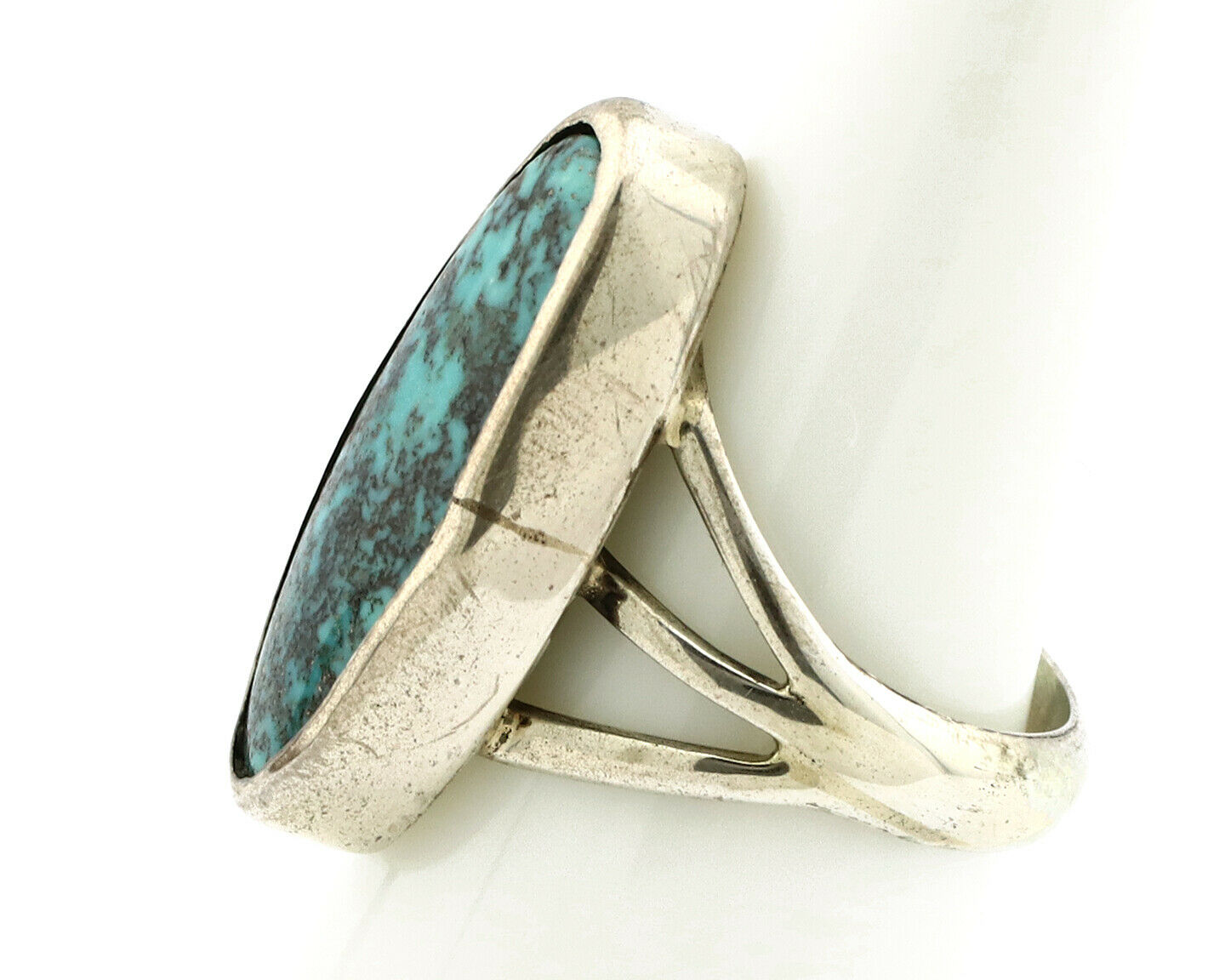 Navajo Ring .925 Silver Spiderweb Turquoise Native American Artist C80s