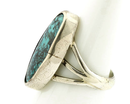 Navajo Ring .925 Silver Spiderweb Turquoise Native American Artist C80s