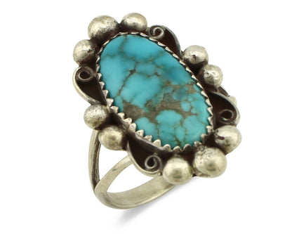 Navajo Ring .925 Silver Blue Spiderweb Turquoise Artist Signed Talhat C.90's