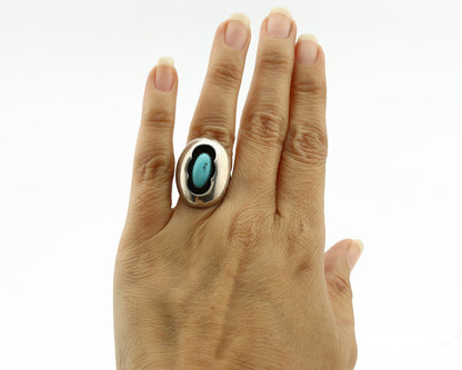 Navajo Ring .925 Silver Natural Blue Turquoise Native American Artist C.1980's