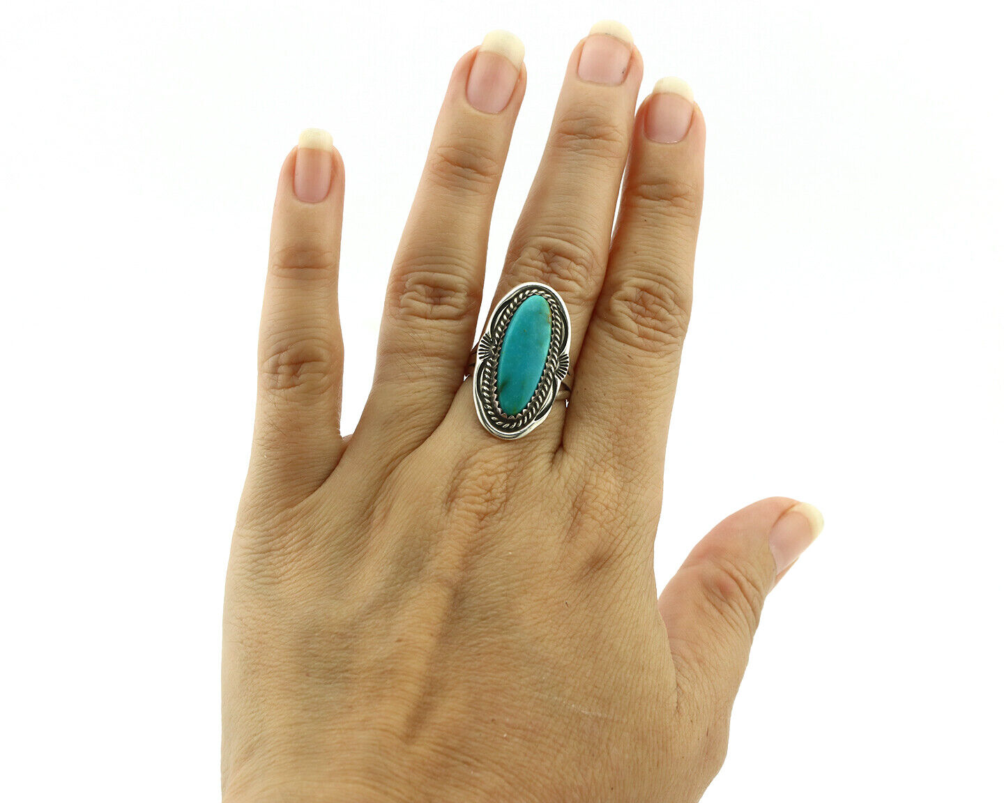 Navajo Ring 925 Silver Southwest Blue Turquoise Artist Signed Begay C.80's