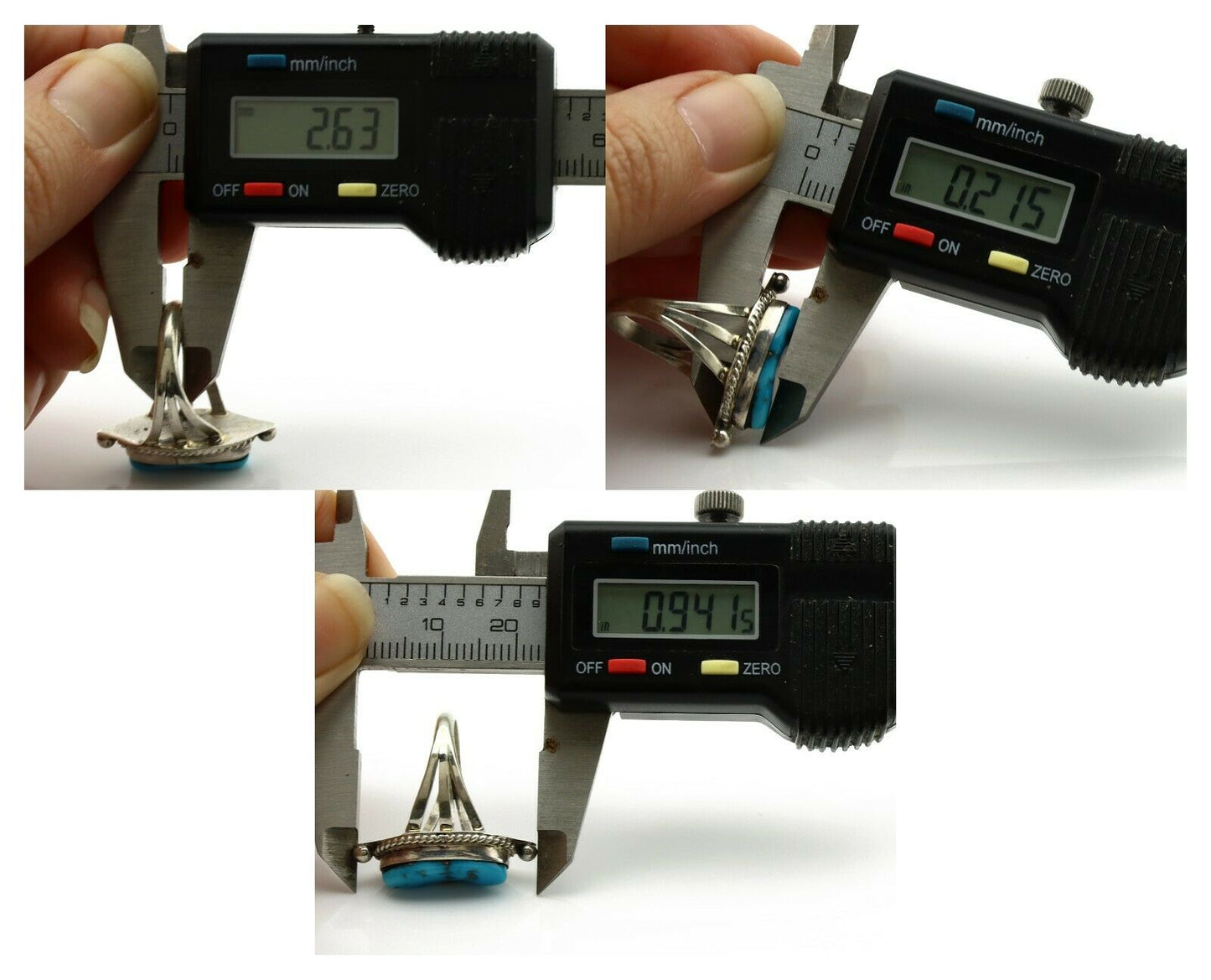 Navajo Ring .925 Silver Morenci Turquoise Artist Signed S King C.1980's