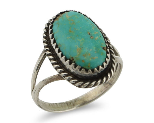 Navajo Handmade Ring 925 Silver Kingman Turquoise Artist Signed MC C.80's
