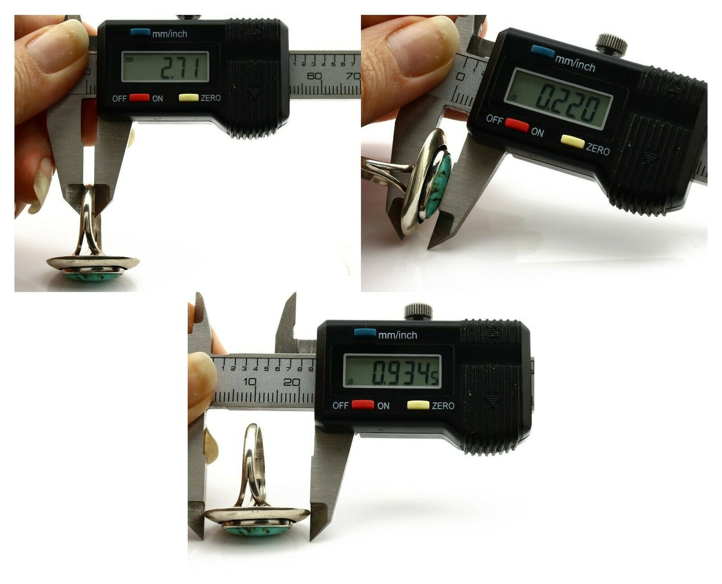 Navajo Shadow Box Ring .925 Silver Kingman Turquoise Signed M Montoya C80s