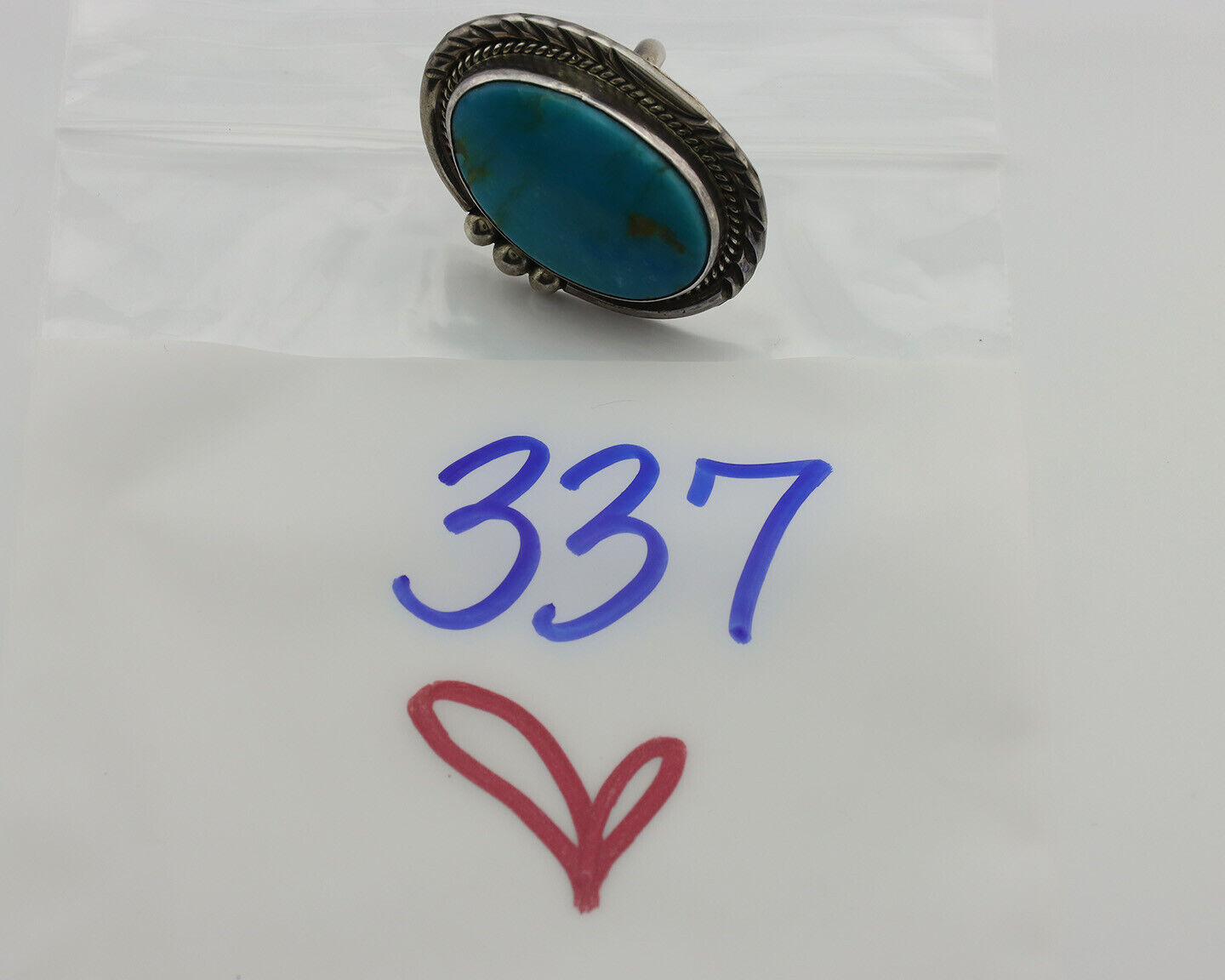 Navajo Ring .925 Silver Natural Turquoise Artist Signed KH C.80s