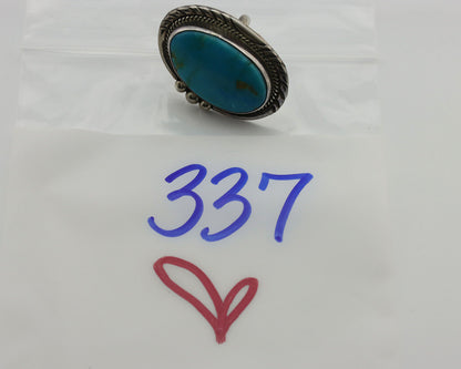 Navajo Ring .925 Silver Natural Turquoise Artist Signed KH C.80s