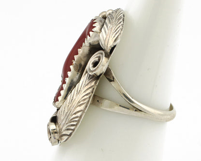 Navajo Ring 925 Silver Mediterranean Coral Artist Signed Justin Morris C.80's