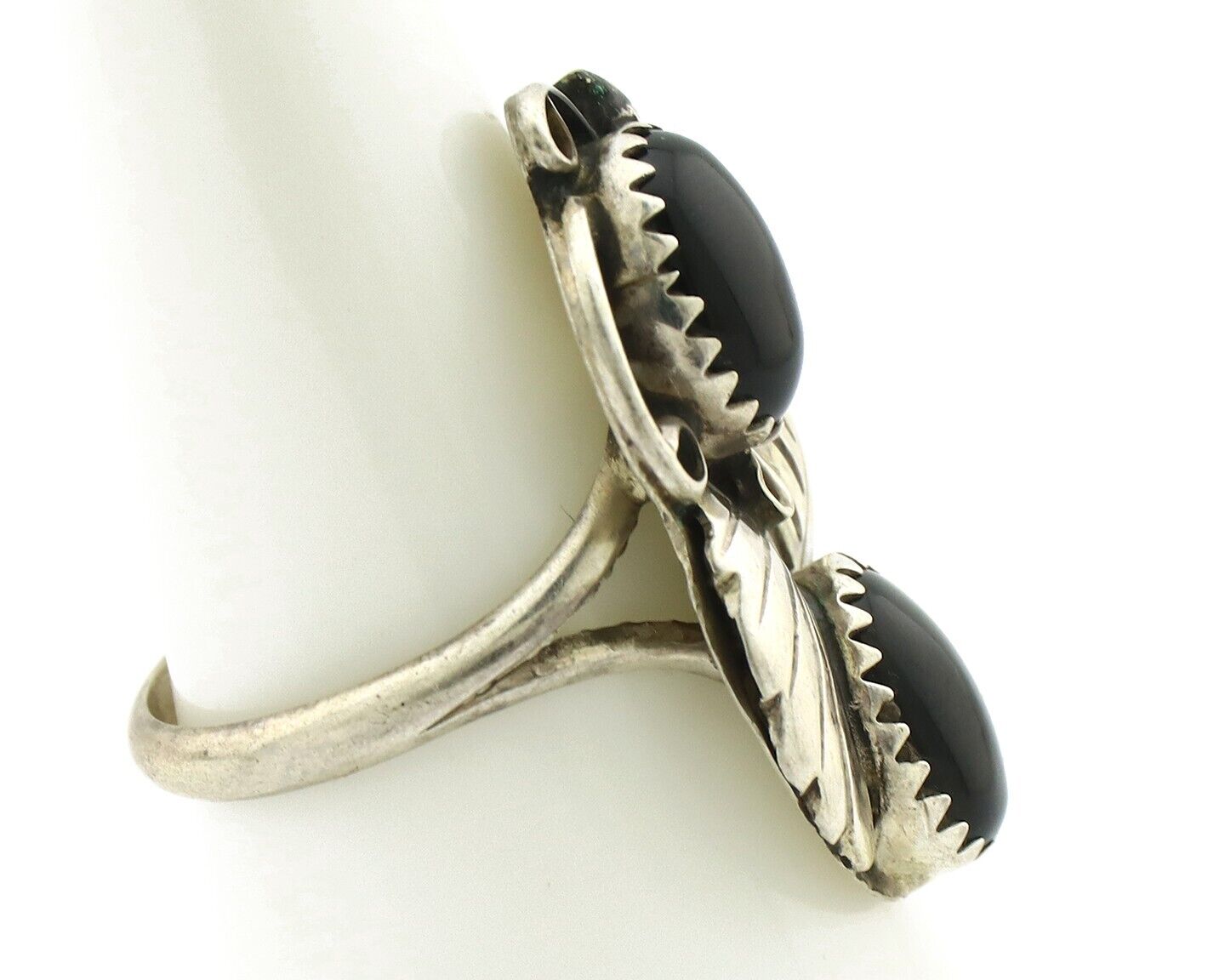 Navajo Ring 925 Silver Natural Mined Onyx Artist Signed T Thomas C.80's