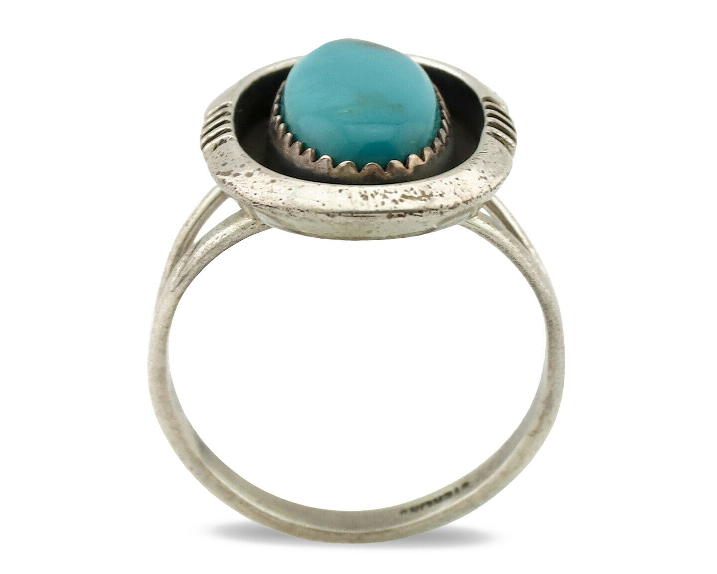 Navajo Ring .925 Silver Nevada Turquoise Native American Artist C.1980's