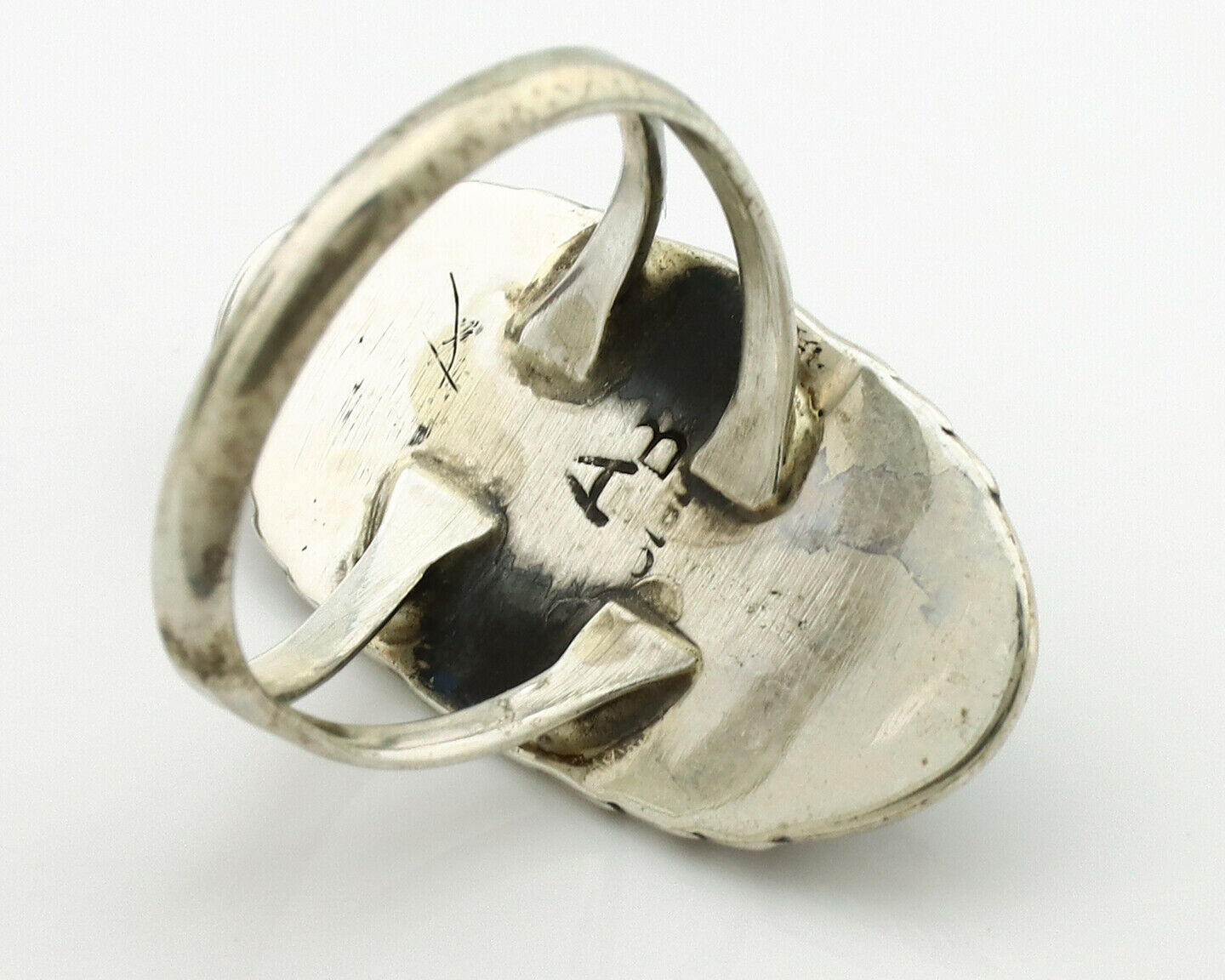 Navajo Ring .925 Silver Spiderweb Turquoise Artist Signed AB C.1980's