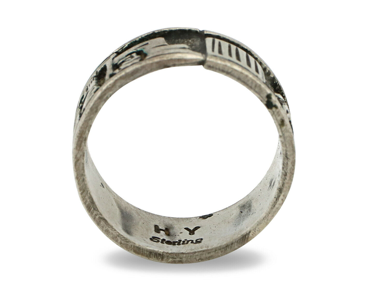 Navajo Pictograph Ring .925 Silver Signed Artist HY C.80's