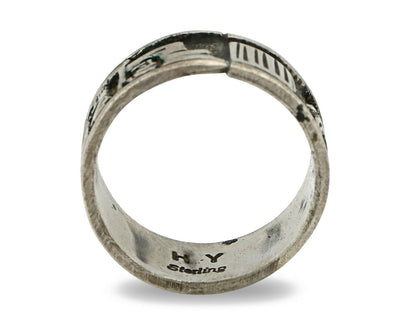 Navajo Pictograph Ring .925 Silver Signed Artist HY C.80's