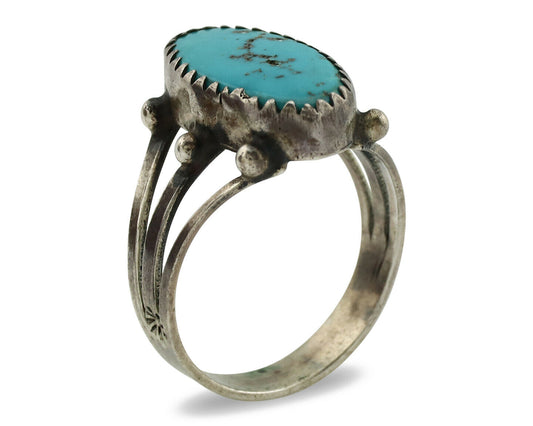 Navajo Ring .925 Silver Morenci Turquoise Native American Artist C.1980's