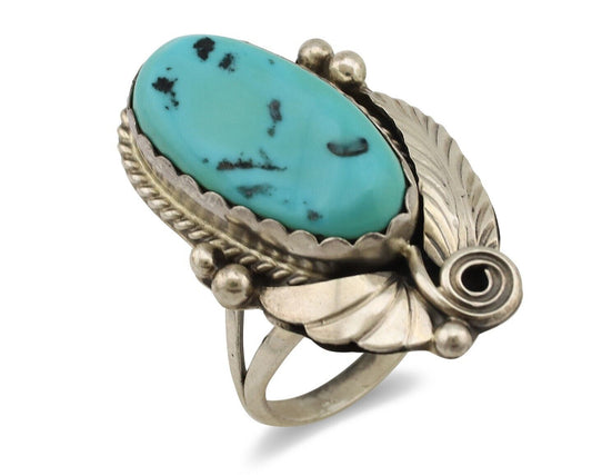 Navajo Ring 925 Silver Sleeping Beauty Turquoise Signed Justin Morris C.80's