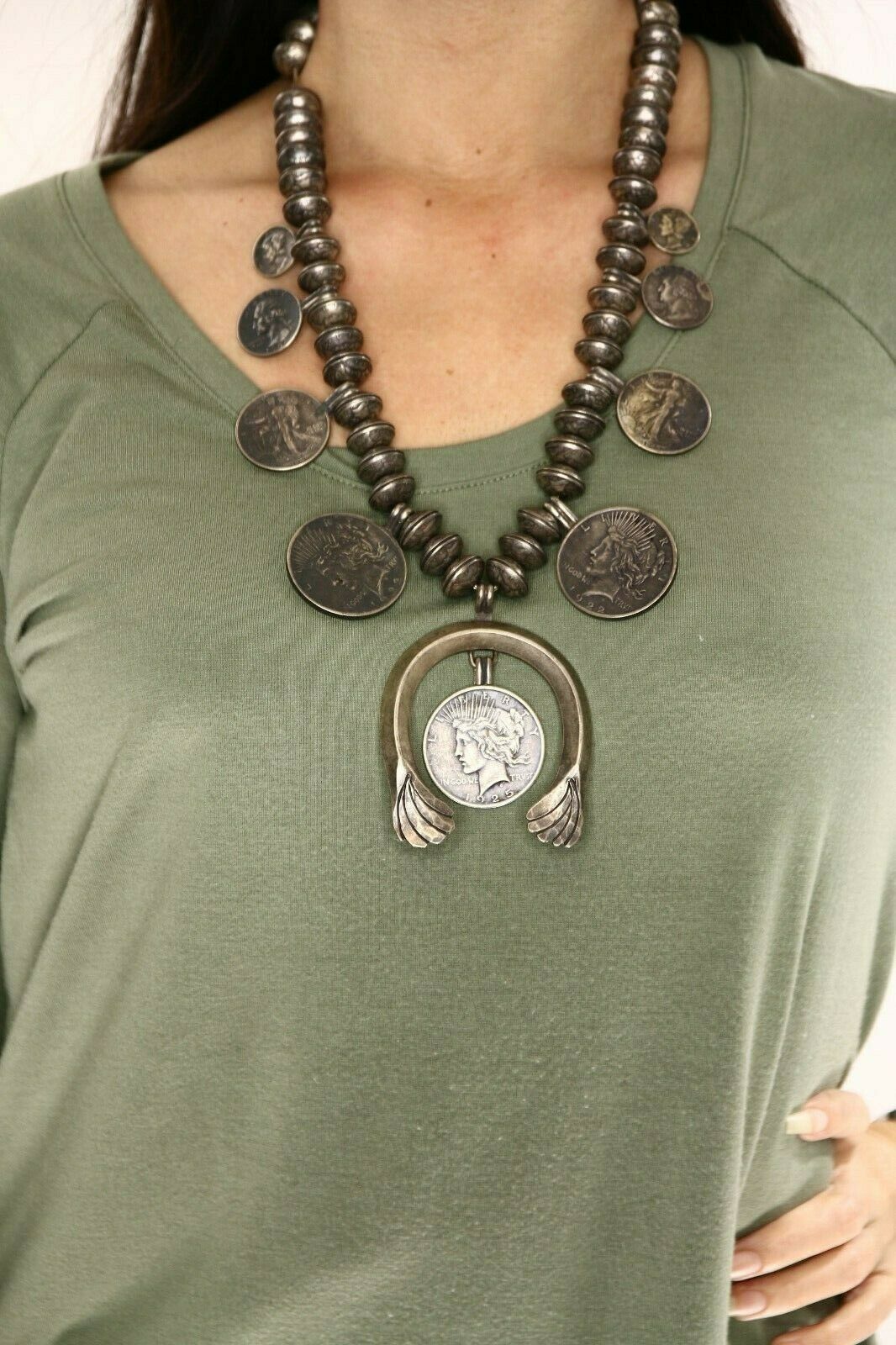 Women's Navajo Necklace .925 Silver Mercury Dime Squash C.70's
