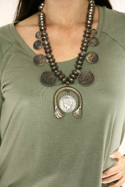 Women's Navajo Necklace .925 Silver Mercury Dime Squash C.70's