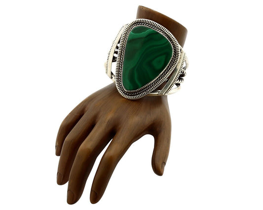Santo Domingo Cuff Bracelet 925 Silver Malachite Signed Joseph De Vern Cortiz