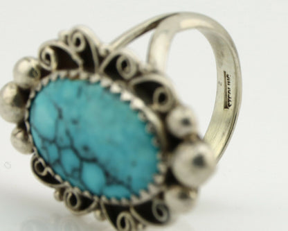 Navajo Ring .925 Silver Spiderweb Turquoise Native American Artist C.80's