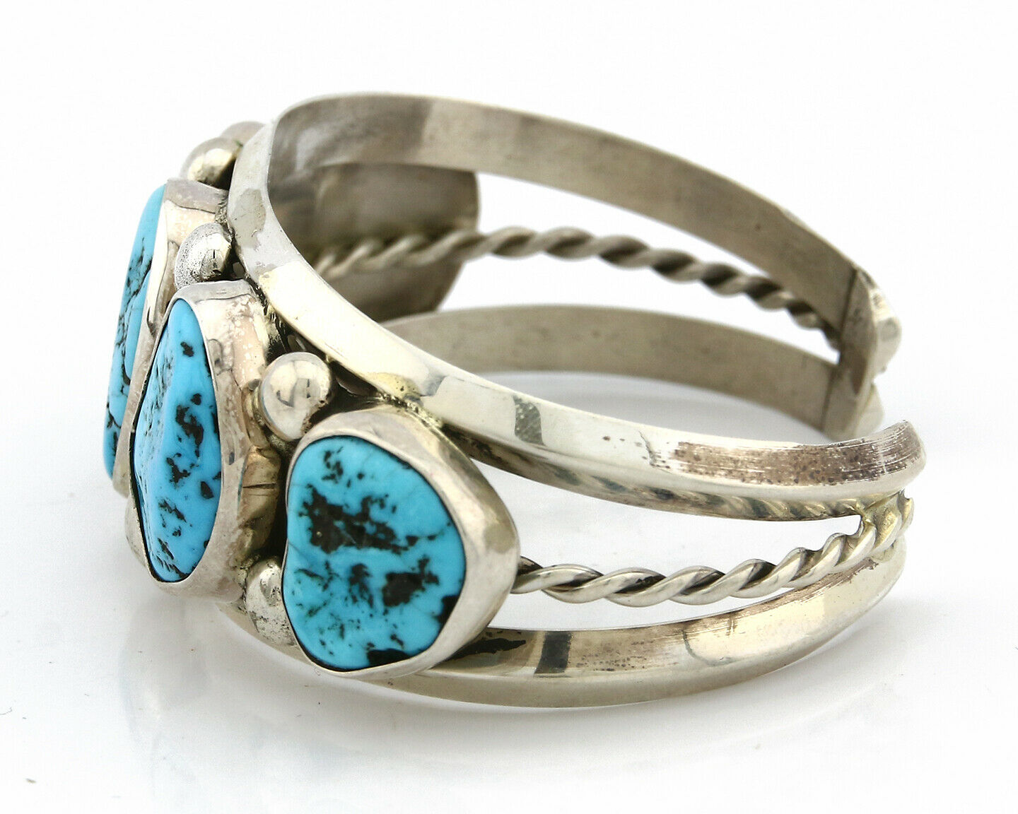 Navajo Bracelet .925 Silver Sleeping Beauty Turquoise Signed JR C.80's