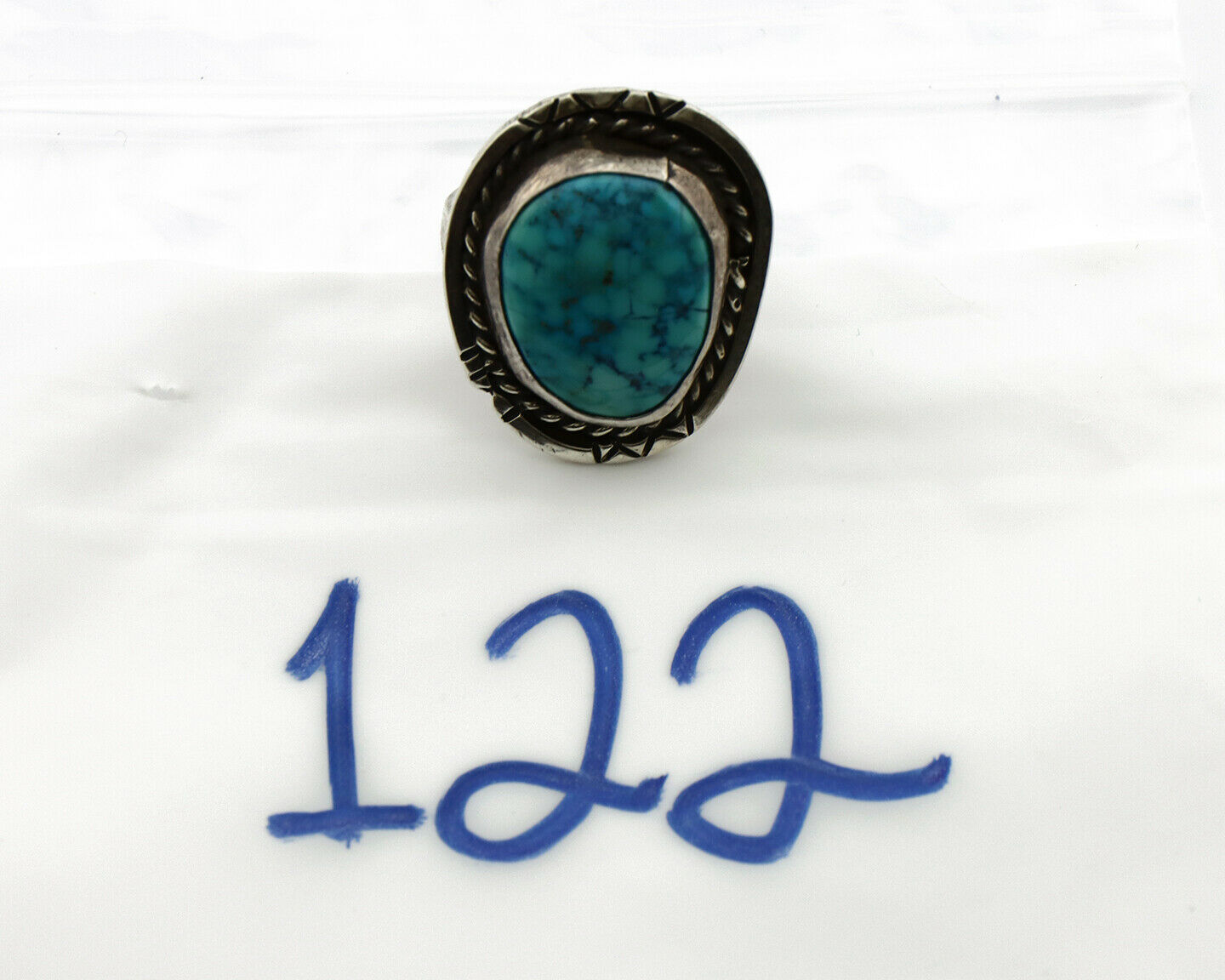 Navajo Ring .925 Silver Spiderweb Turquoise Native American Artist C.80's