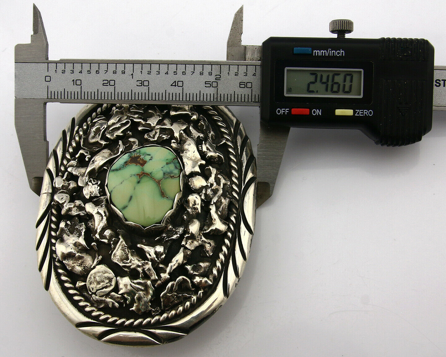 Navajo Belt Buckle .925 Silver Variscite Native Artist Signed C Montoya C.80's