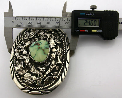 Navajo Belt Buckle .925 Silver Variscite Native Artist Signed C Montoya C.80's
