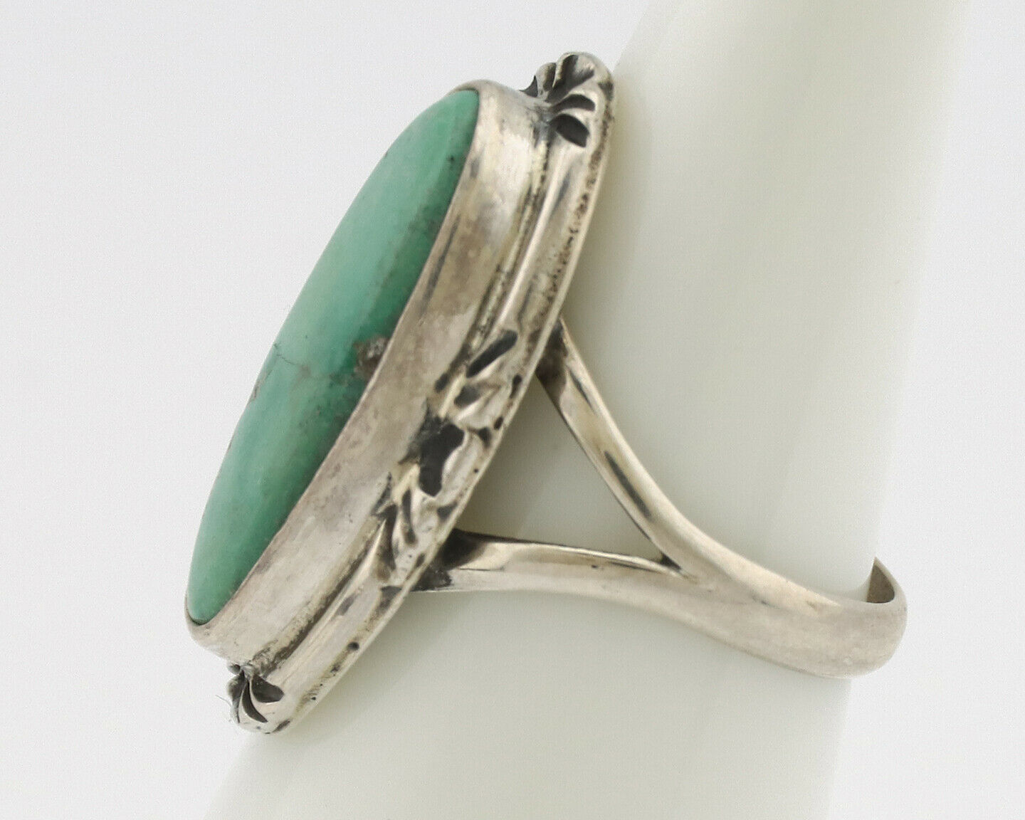 Navajo Ring .925 Silver Kingman Turquoise Native Artist Signed C.80's