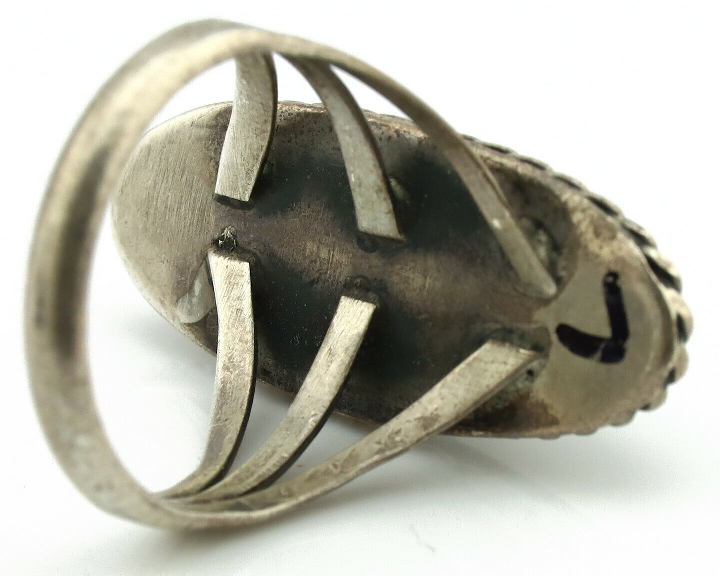 Navajo Ring .925 Silver Kingman Spiderweb Turquoise Native Artist C.1980's