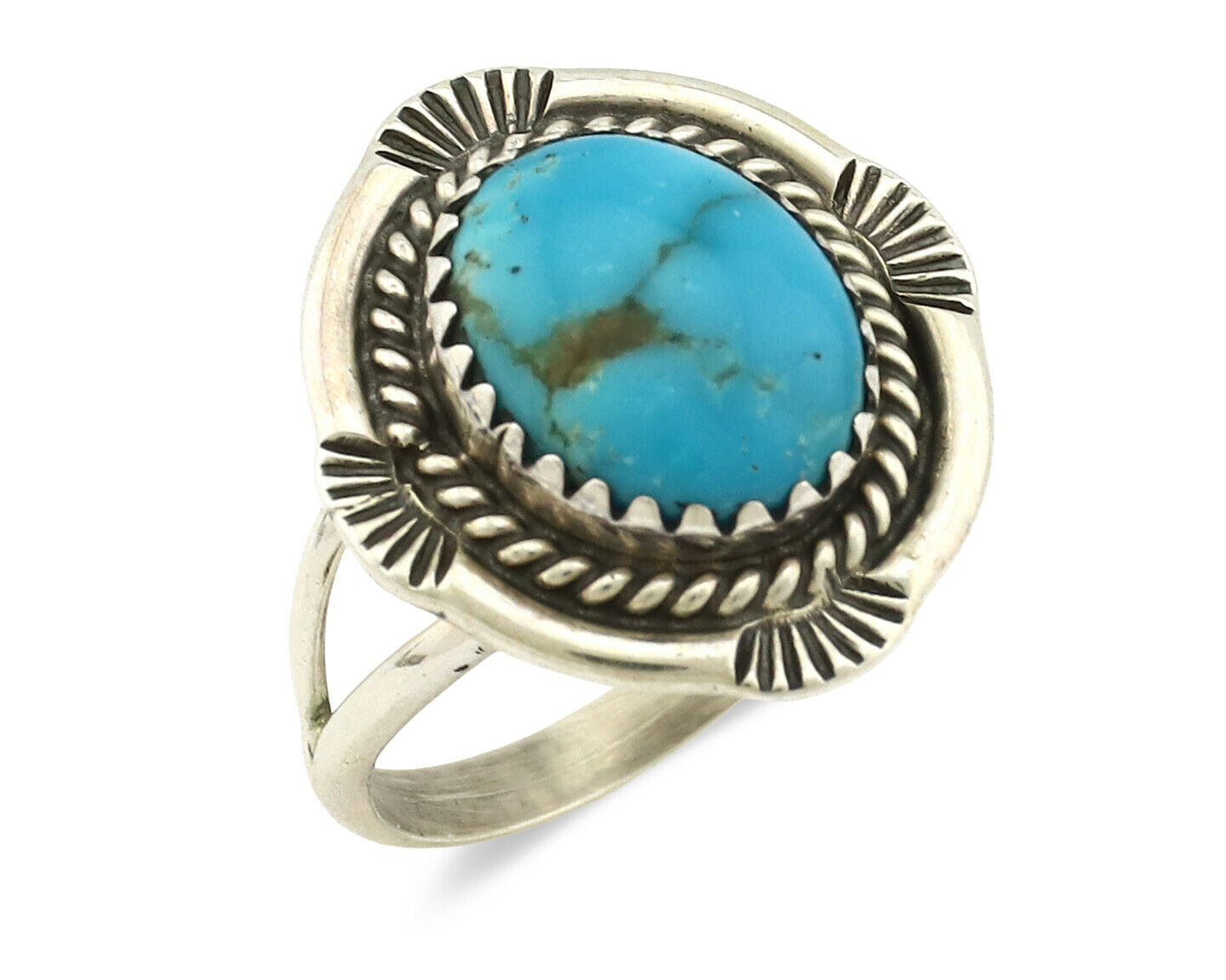 Navajo Ring .925 Silver Nevada Turquoise Native American Artist C.1980's